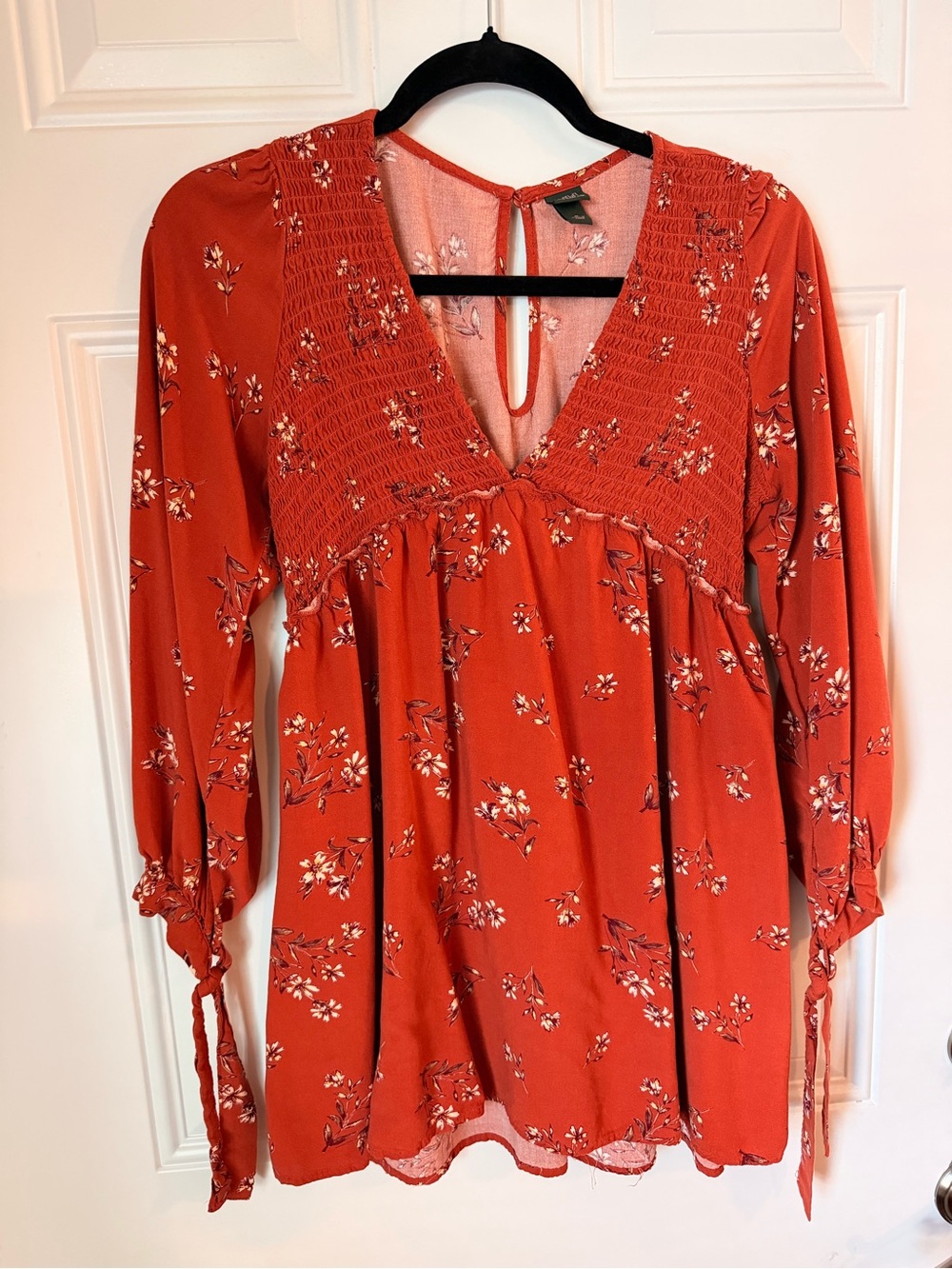 wild fable Rust Floral Smocked V-Neck Tunic